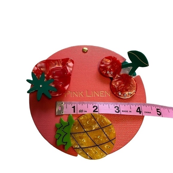 Pink Linen Strawberry | Pineapple | Cherry | Hair Clips Set Of 3 - Picture 3 of 6